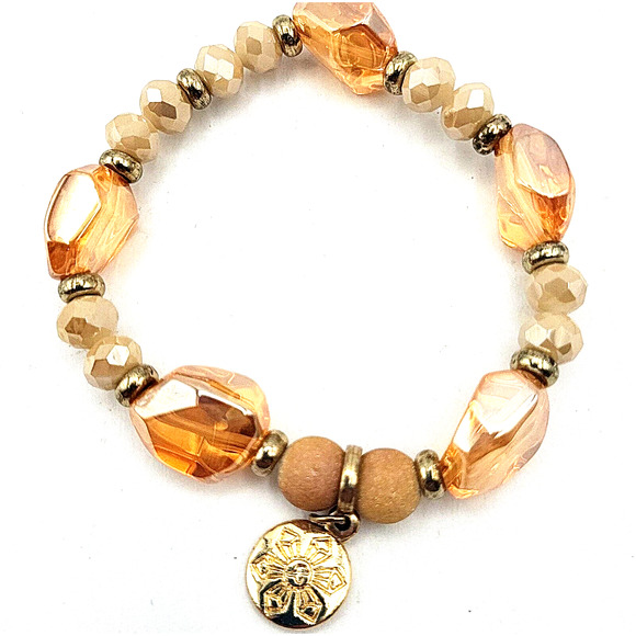 Pink Champagne Stretchy Bracelet with Flower Charm 8" - Picture 5 of 6